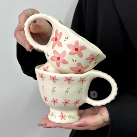 مج هاند ميد مع قاعدة نقشة وردية